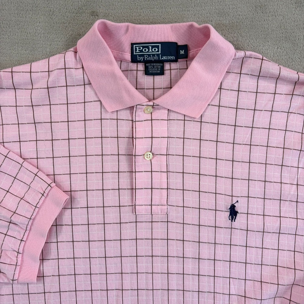 Vintage Polo Ralph Lauren Polo Shirt in Pink Check Men Medium Blue‎ Pony Preppy